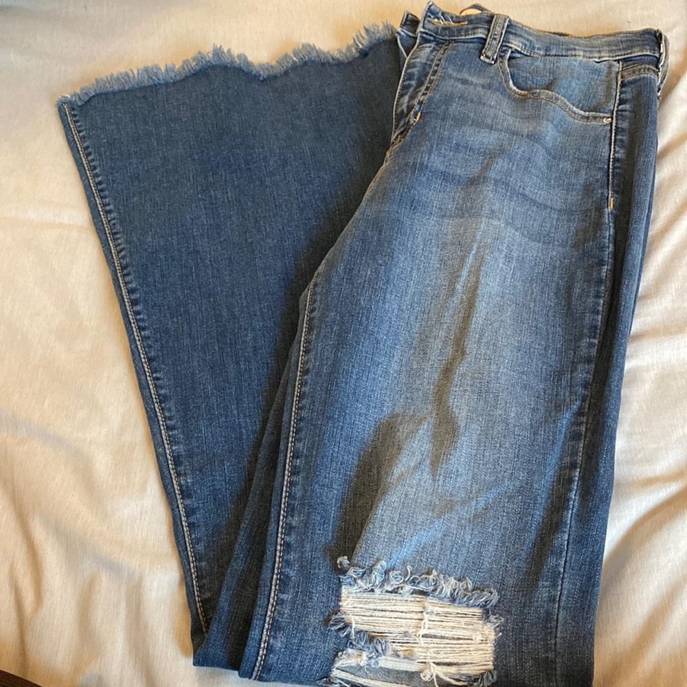 Sneak Peek High Rise Flare Distressed Knee Jeans
